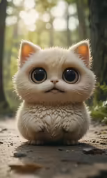 a baby cat sitting down looking directly into the camera