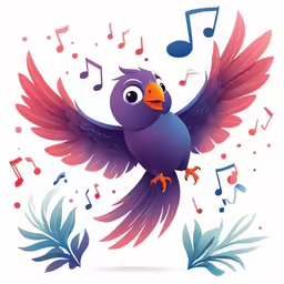 purple bird with music notes on its wings and the words, this is an image of a