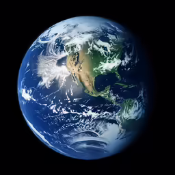 earth seen from the moon with dark clouds and city lights