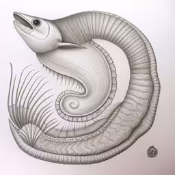 a pencil drawing of an ocean life that is curled