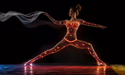 a woman wearing an illuminated body is dancing