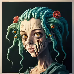 a woman with dreadlocks, painted in the dark