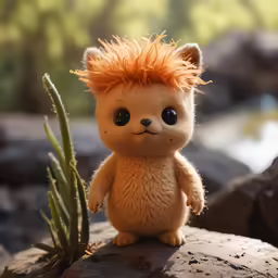 a teddy bear that is sitting next to some cacti