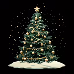a christmas tree is decorated with shiny gold ornaments and balls