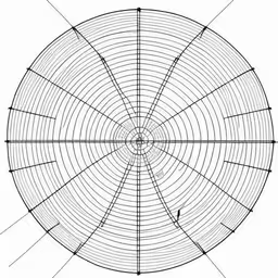 diagram for a circular wire fixture, showing the top section,the diagram is an image that has an outline in it and there is a circular object on,a drawing of a circle with lines going through it,the cross section is represented by many intersecting lines,diagram of the center and back of a circular wooden tree stump