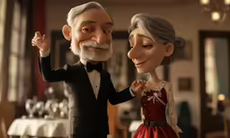 a caricature of a man and woman holding hands