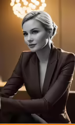 a woman in a suit posing for a photo