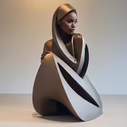 a person standing in front of a sculpture