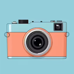 a pink and blue camera on a blue background