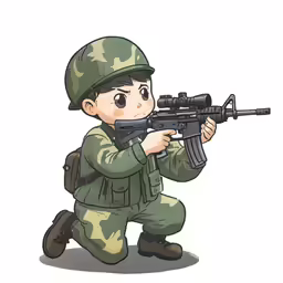 a soldier holding a rifle and crouching down
