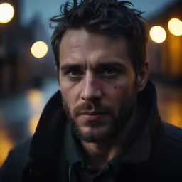 a man with wavy hair is staring at something