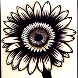 a black and white flower sitting on a wall,a large sunflower on a white background