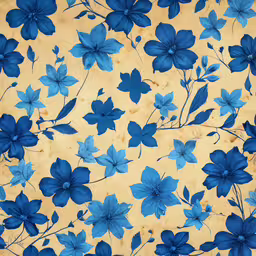 an image of blue flowers on yellow background,blue florals on a beige background, which is drawn in pencil