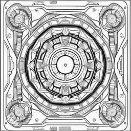 a black and white drawing with lots of shapes,the inside of a drawing is made in black and white,an abstract black and white drawing of a circular, spiral, spiral motif,a drawing of a circle with several dots in it,an abstract design is shown in black and white