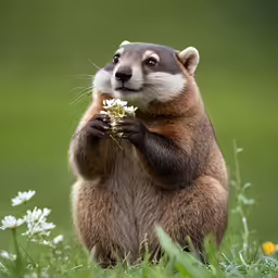 a wild animal is eating some flowers