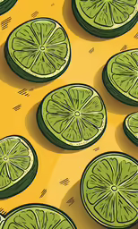 a yellow background with slices of lime