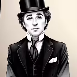 a black and white drawing of a man in a top hat