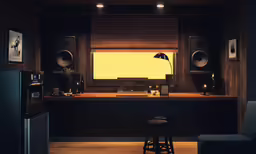 a bar is in the corner with stools