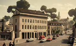 several cars and buildings on a small city street