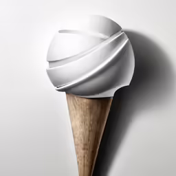 an unusual ice cream cone with wood base