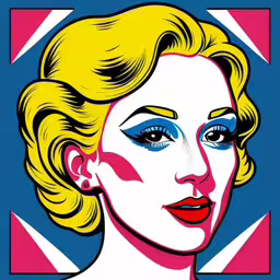 the woman is wearing blue, red and white makeup,a woman with a colorful face and blue eyes
