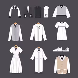 different kinds of white suit and jacket,a set of mens fashions and shirts for different types of wear