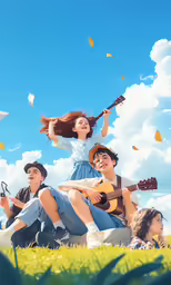 a group of children are posing with guitars