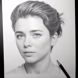 a pencil drawing of a woman in black and white