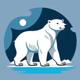 an image of a polar bear standing on ice,a polar bear standing on top of an icy blue ice covered river,the illustration is of a polar bear with an ice - covered head,a polar bear on top of ice floating in the water,the polar bear is standing on ice floes