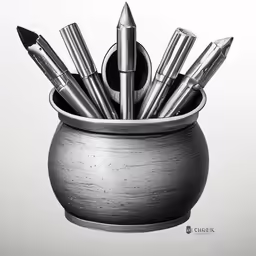 an image of a vase with various pens in it