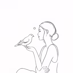 woman with bird on hand illustration in black and white