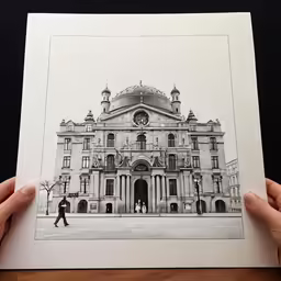 a person is holding up a black and white photo