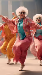 group of women dancing and dancing in brightly colored outfits,people dancing and posing for a photo with their arms out
