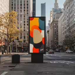 a large abstract painting is being displayed on a city street