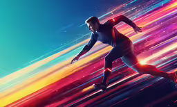 a character running in the neon light