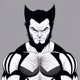 wolverine with his chest showing and a large horned, black eye