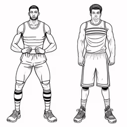 two soccer players are standing together with their arms crossed,basketball player coloring pages for adults,a black and white illustration of a man standing with his hands on his hips,two men