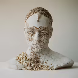an upturned male sculpture on white background