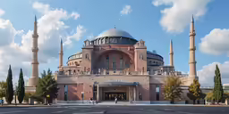 the large building is pink and white in color