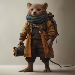 the character is posing for a photo with a camera