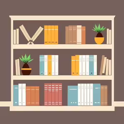 a book shelf with a lot of books on it,books and plants on bookshelves in a library