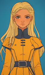 a woman with blonde hair wearing a yellow outfit