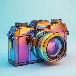 a camera with rainbows on it and its lens