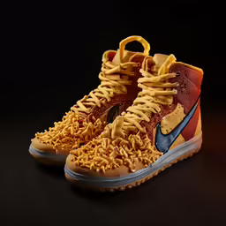 the shoes have yellow laces and orange string work