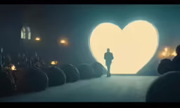 man standing in front of a white heart