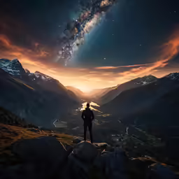 there is a man that is standing on a hill looking at the stars