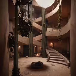 a huge round building with lots of staircases