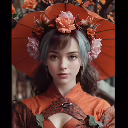 a very cute lady with a big hat and umbrella