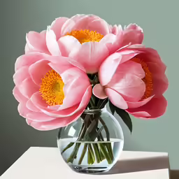 the large bouquet of pink flowers are displayed in a clear vase