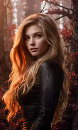 a beautiful blond woman wearing a black leather outfit